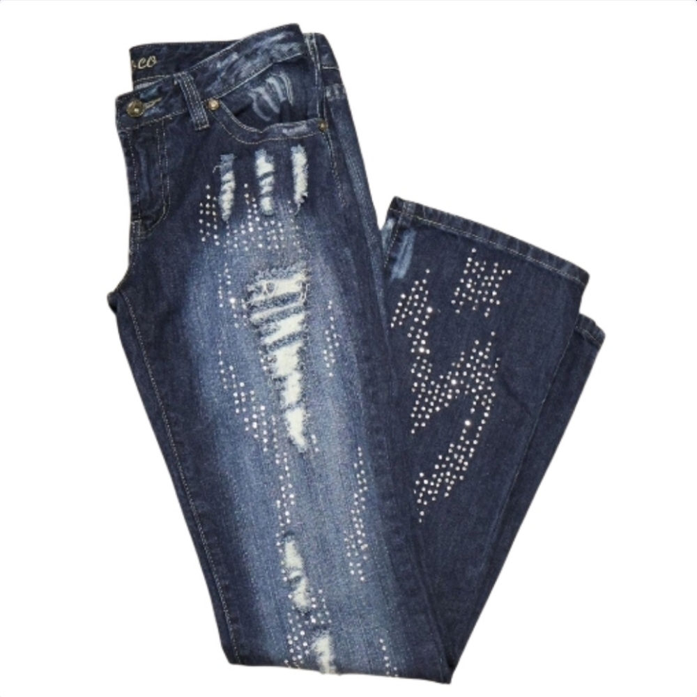 Vintage Miss CoCo Jeans Distressed Studded Low Rise Dark Wash Y2K  *See Measurem